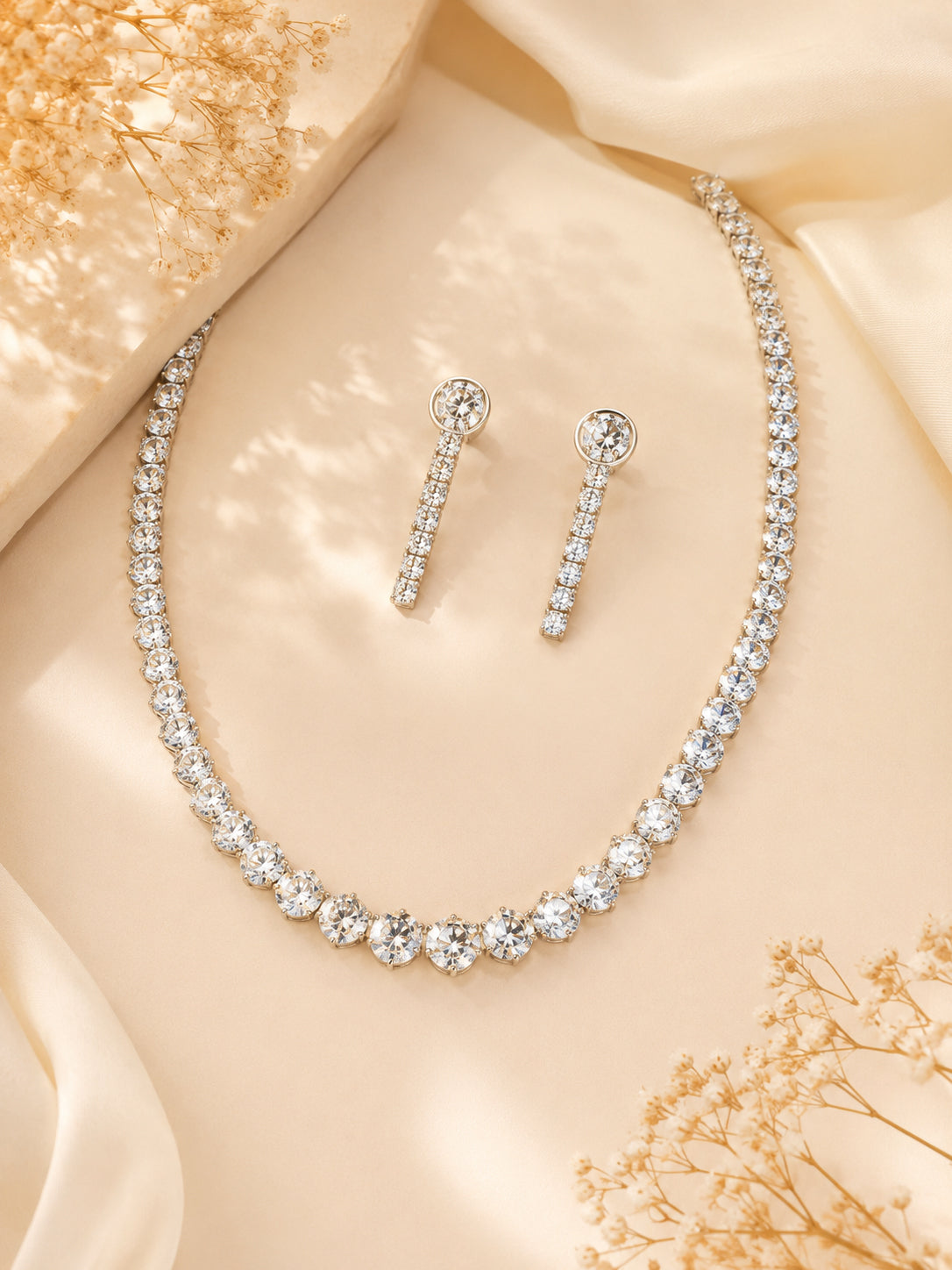Aanura Classic Round Crystal Necklace Set Stainless Steel