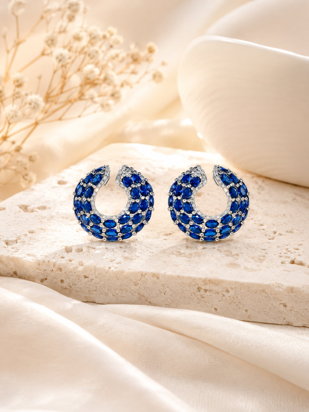 Aanura Emerald Green Encrusted Hoop Earrings