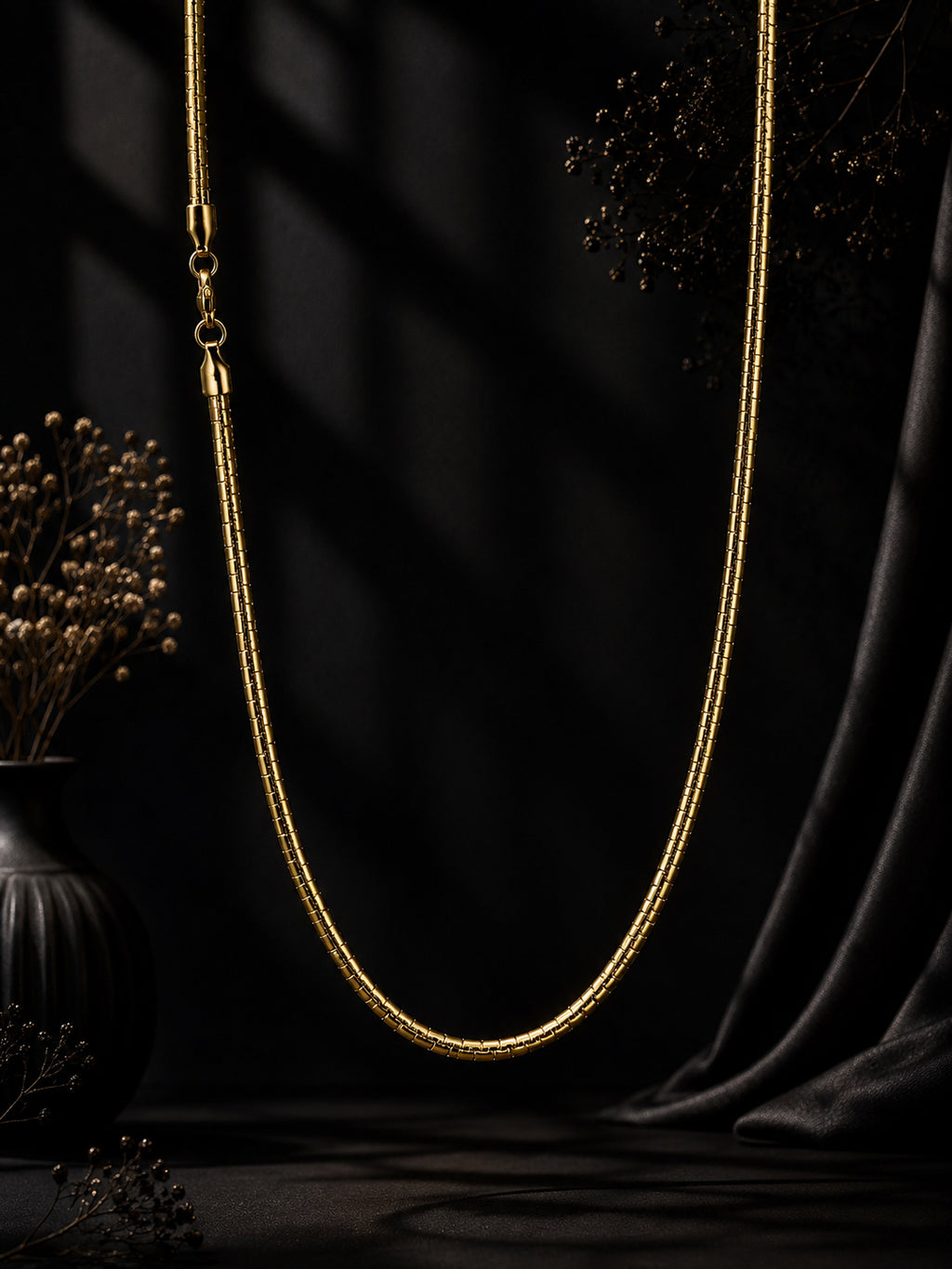 18K Gold Plated Textured Chain Anti-Tarnish Waterproof Chain for Men