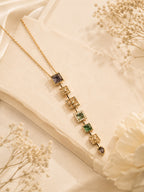 Aanura Linear Square Drop Statement Necklace