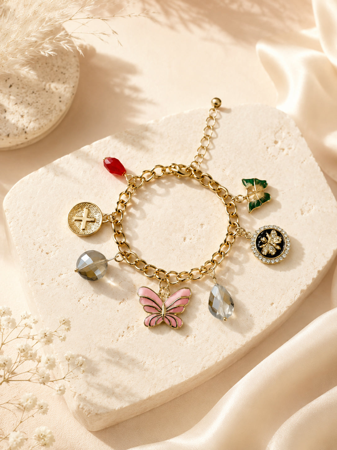 Aanura Butterfly & Crystal Multicharm Bracelet