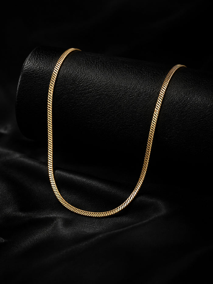 18K Gold-Plated Flat Chain Anti-Tarnish Waterproof Stainless Steel for Men