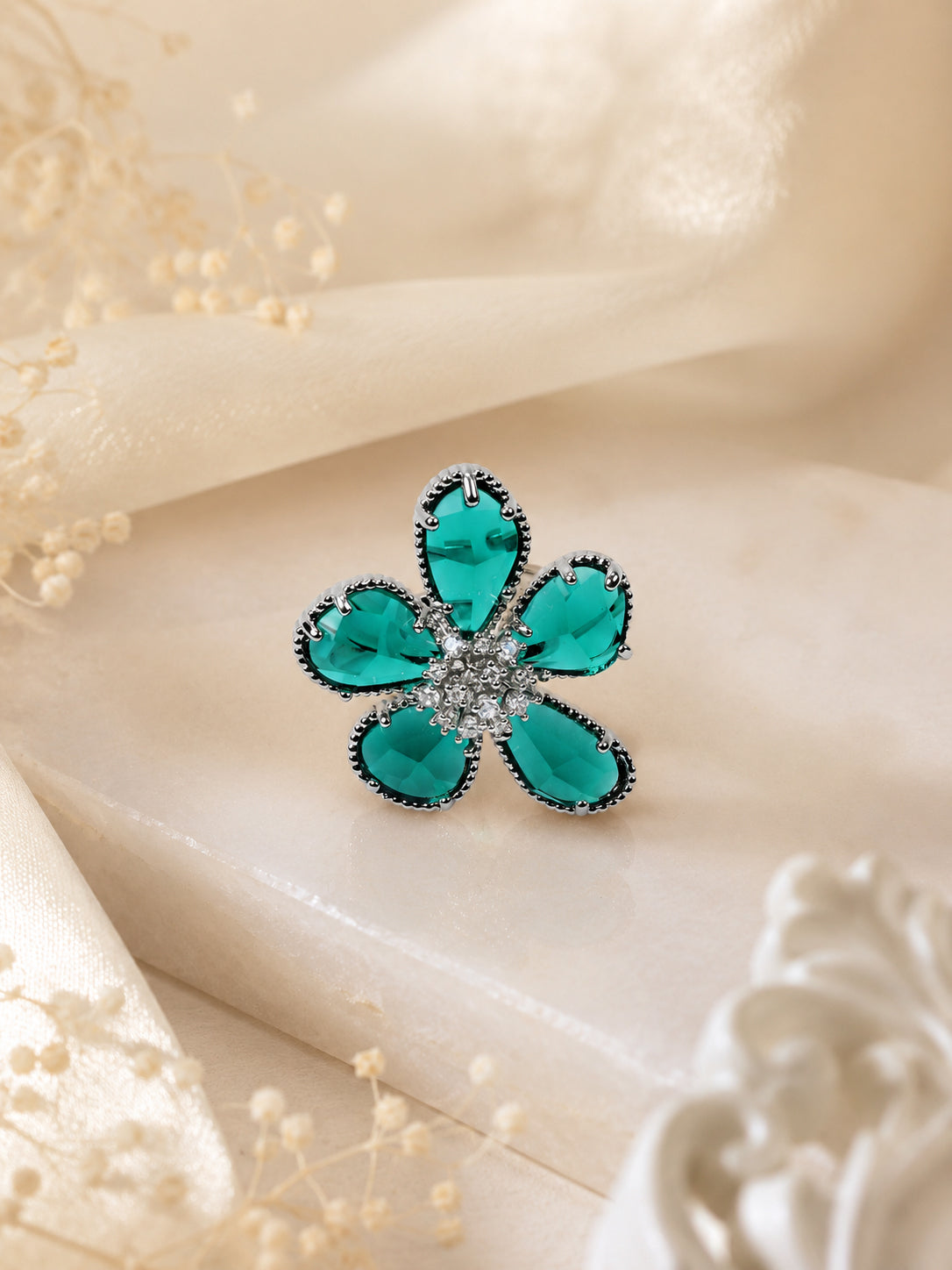 Emerald Flower Statement Ring for Women