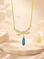 18K Gold Plated Blue Wing Teardrop Necklace