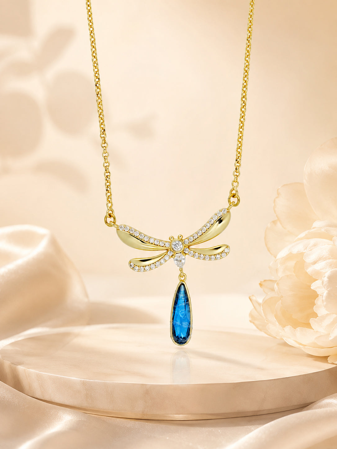 18K Gold Plated Blue Wing Teardrop Necklace