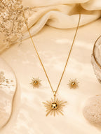Aanura Golden Sunburst Necklace & Earrings Set