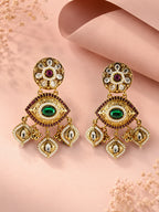 Aanura Gold-Plated Green Ruby Floral Drop Earrings
