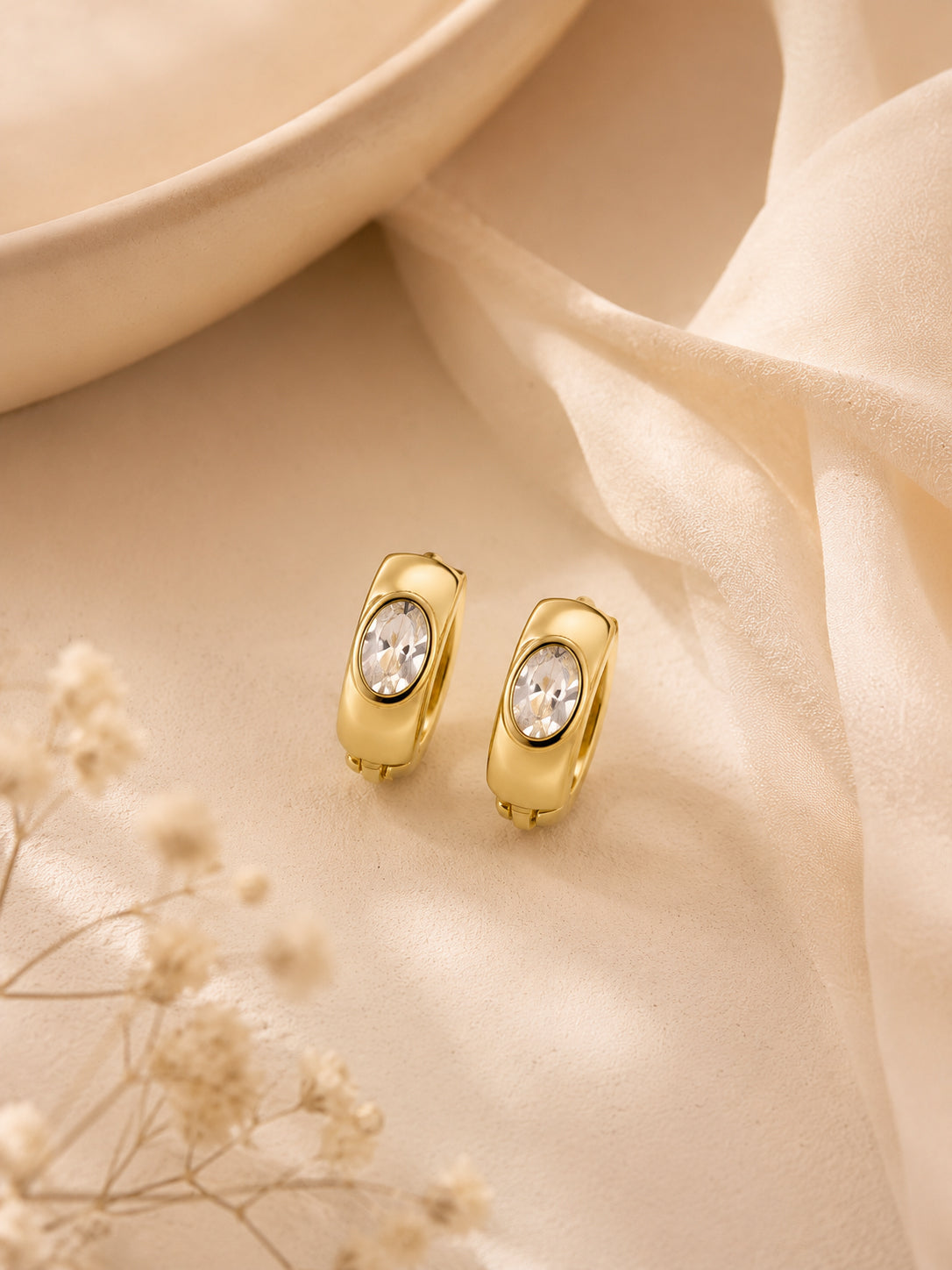 Rhodium Plated Solitaire Crystal Stud Earrings