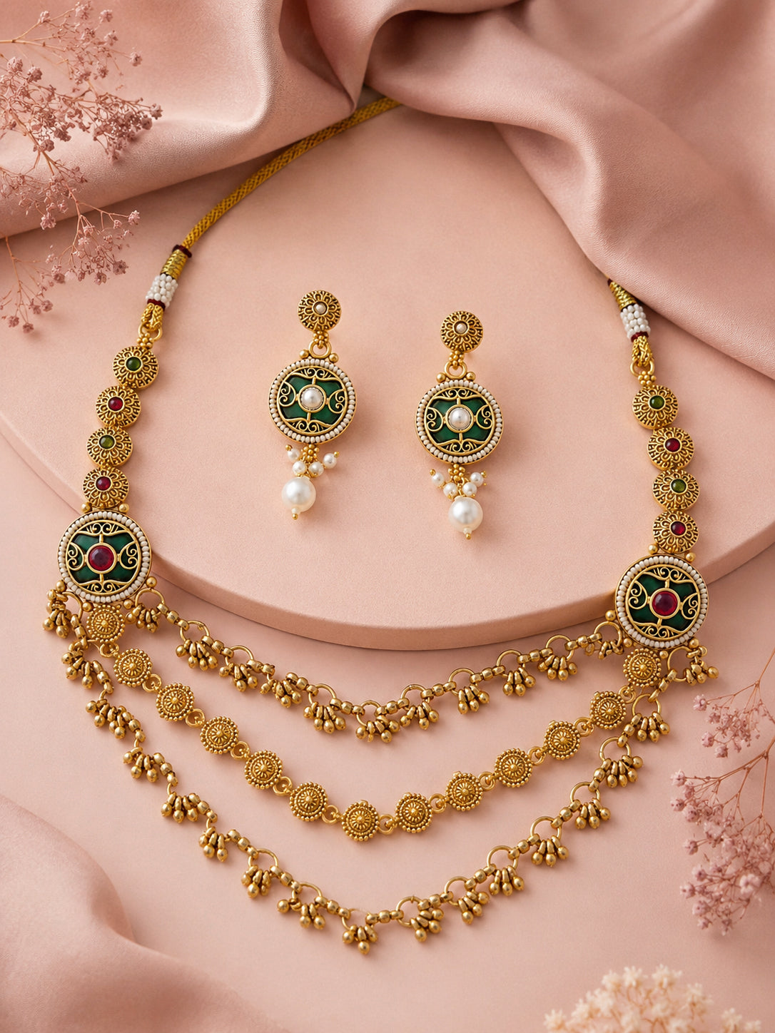 Aanura Gold-Plated Layered Necklace & Earrings Set