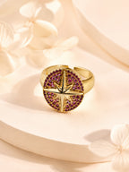 18K Gold Plated Pink Crystal Celestial Compass Ring