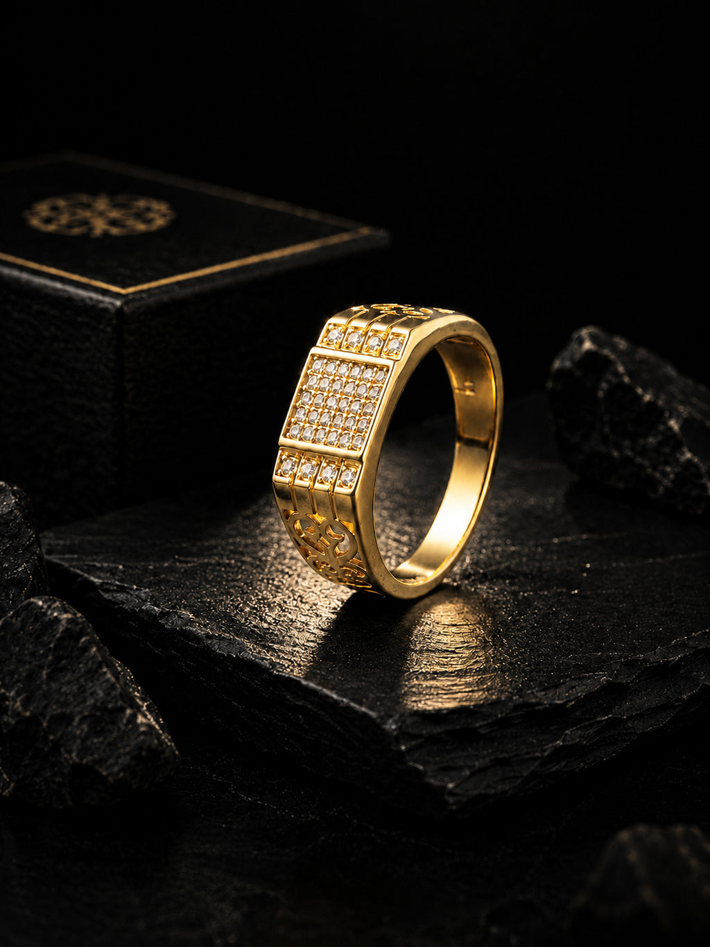 18K Gold Om CZ Square Anti-Tarnish Waterproof Ring