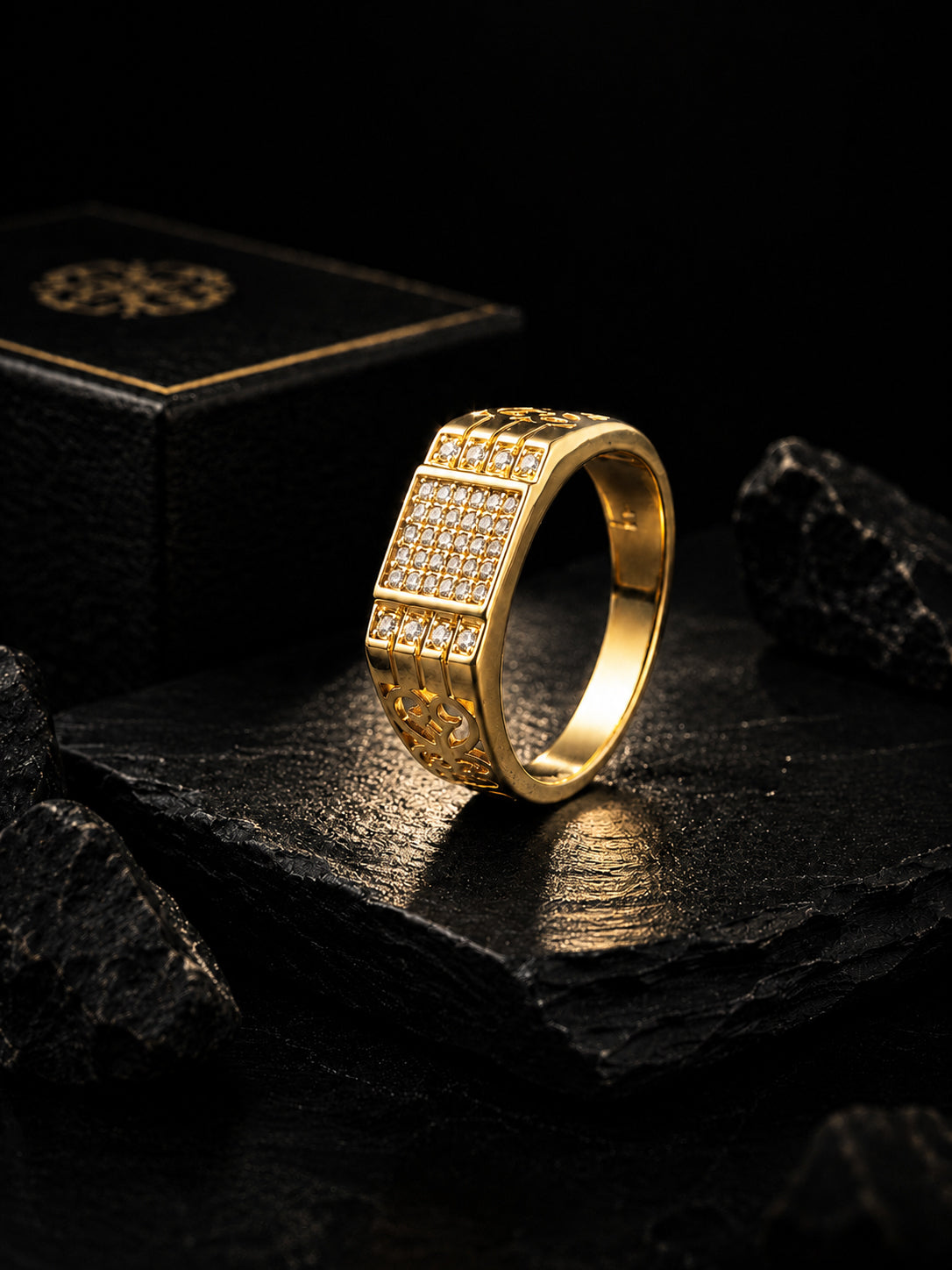 18K Gold Om CZ Square Anti-Tarnish Waterproof Ring