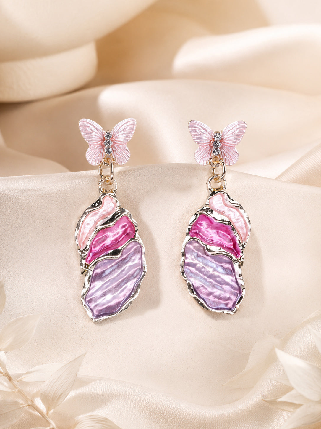 Aanura Green Butterfly Enamel Drop Earrings