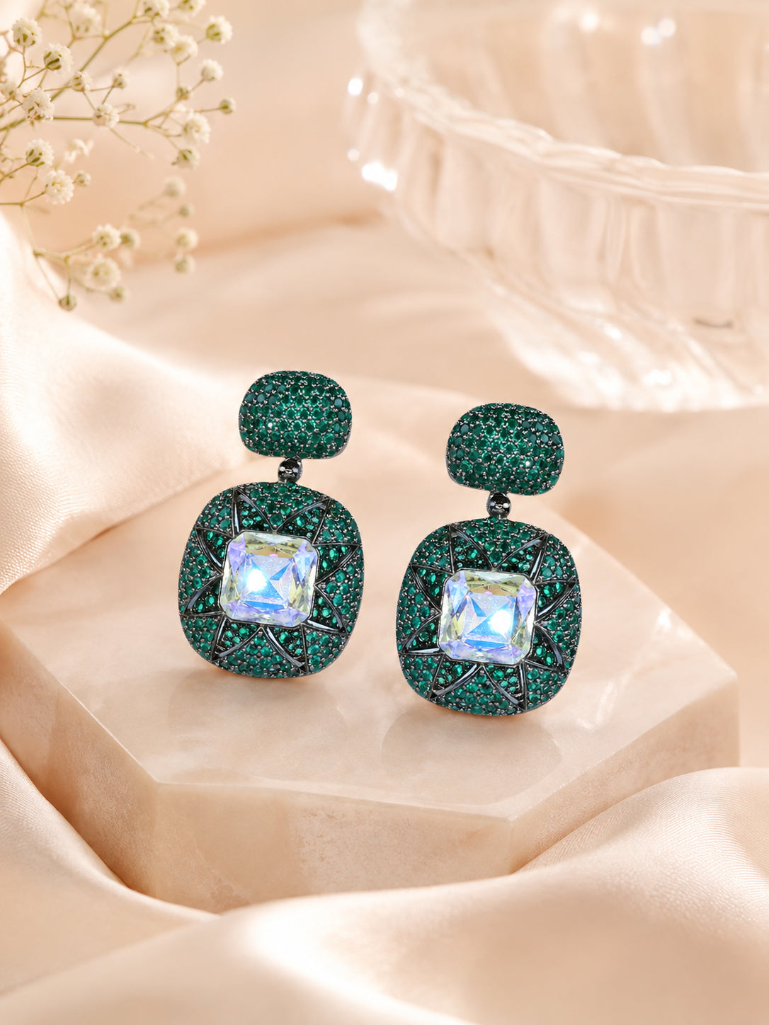 Aanura Emerald Pavé & Crystal Drop Earrings