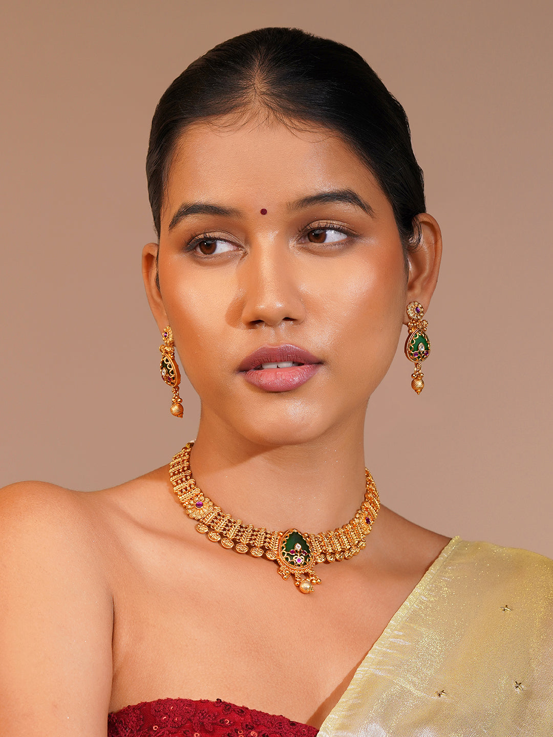 Aanura Gold Plated Emerald Aura Necklace Set