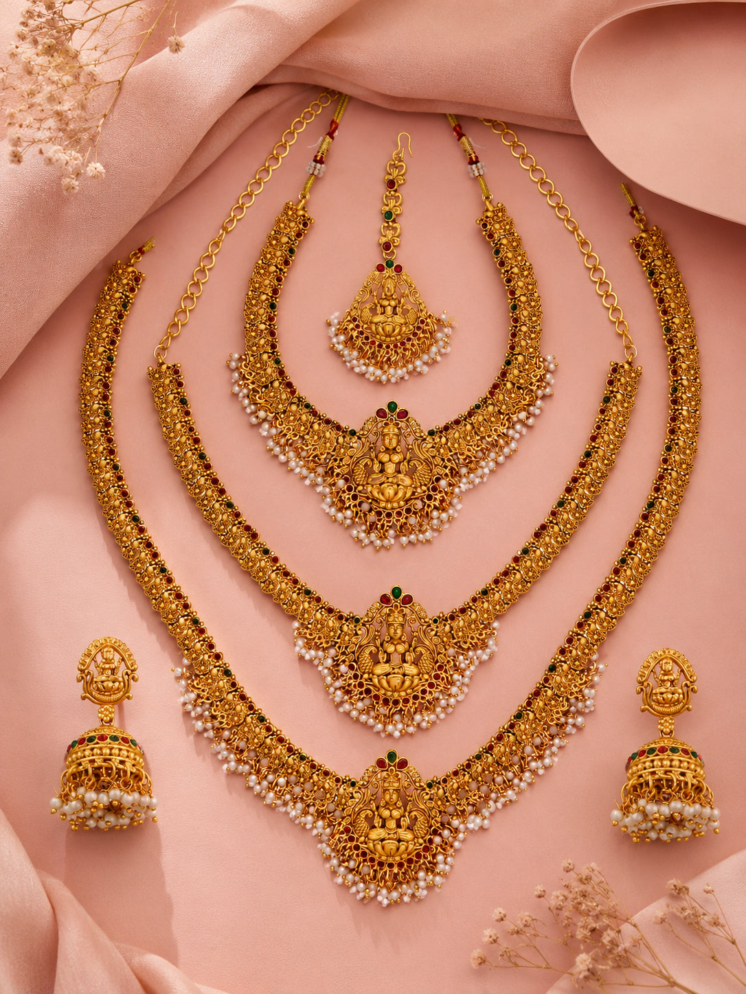 Aanura Gold-Plated Temple Necklace & Earrings Set