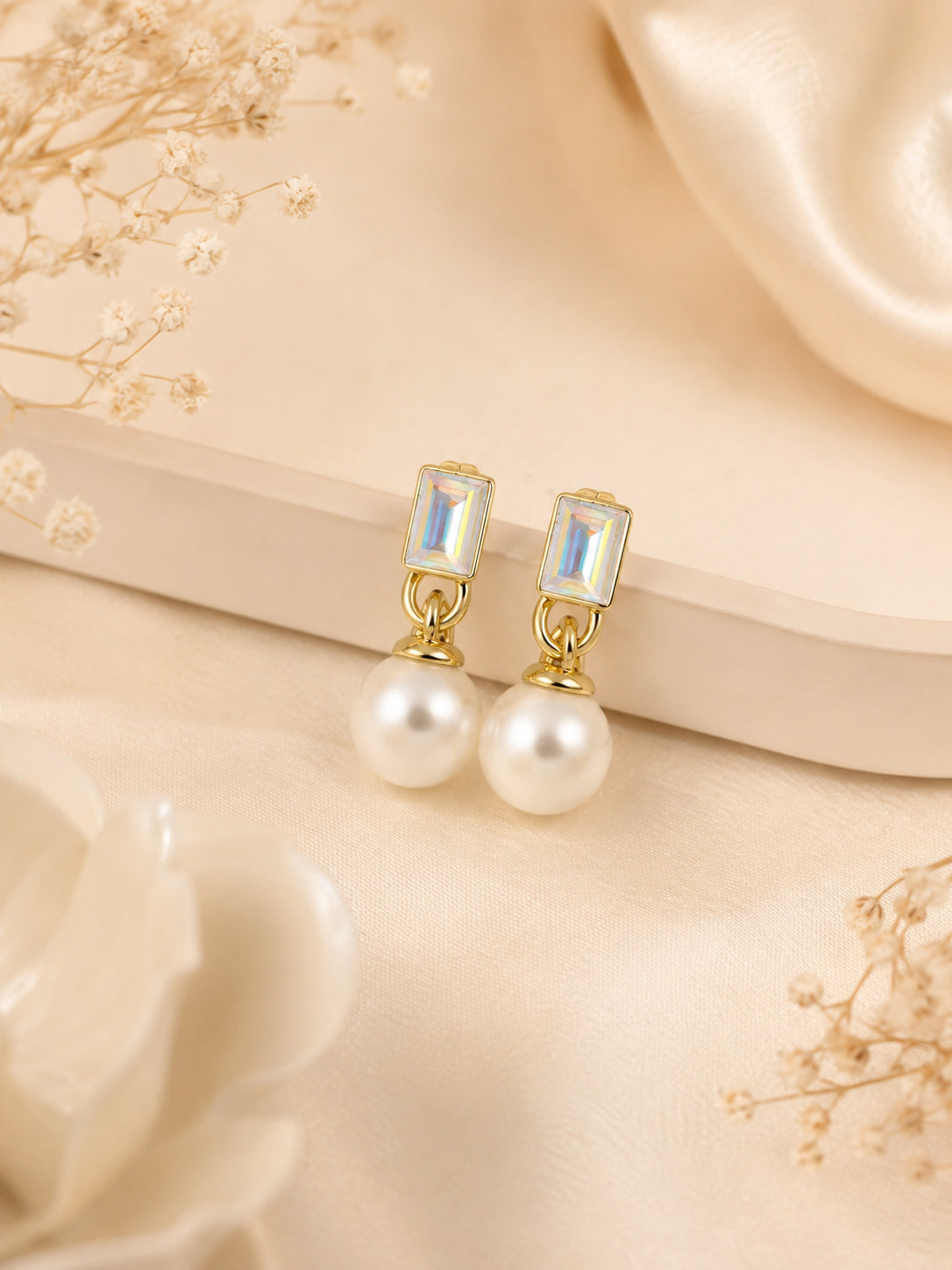 18k Gold-Plated Crystal Pearl Dangle Earrings