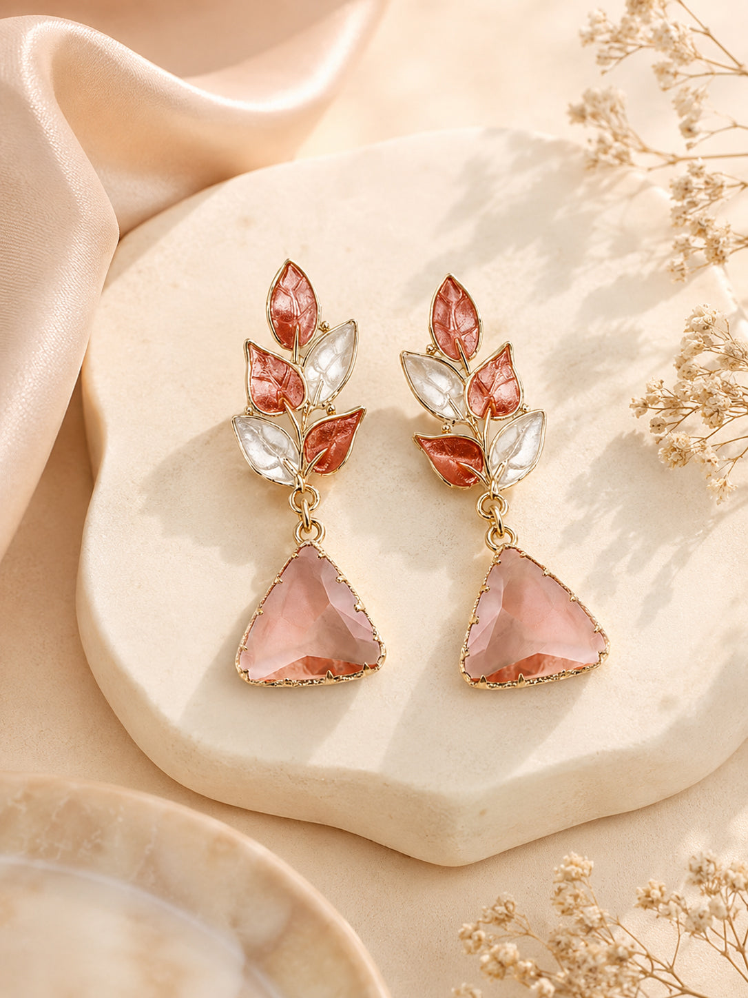 Aanura Pink Leaf Drop Earrings