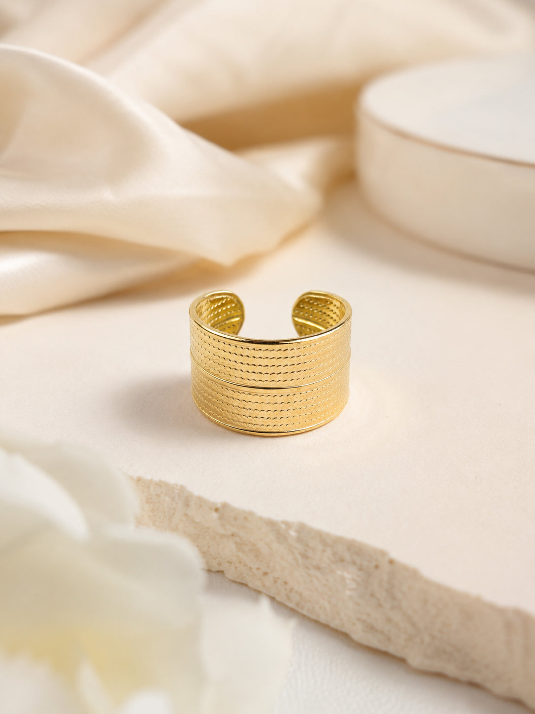 18K Gold Plated Wide Cuff Anti-Tarnish Waterproof Ring