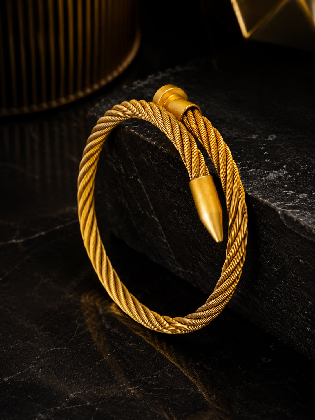 Aanura Gold Stainless Steel Twisted Cuff Bracelet For Men