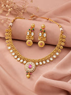 Aanura Ruby Beaded Kundan Necklace with Earrings
