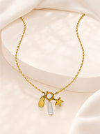 18K Gold Plated Pineapple Pearl Star Charm Necklace