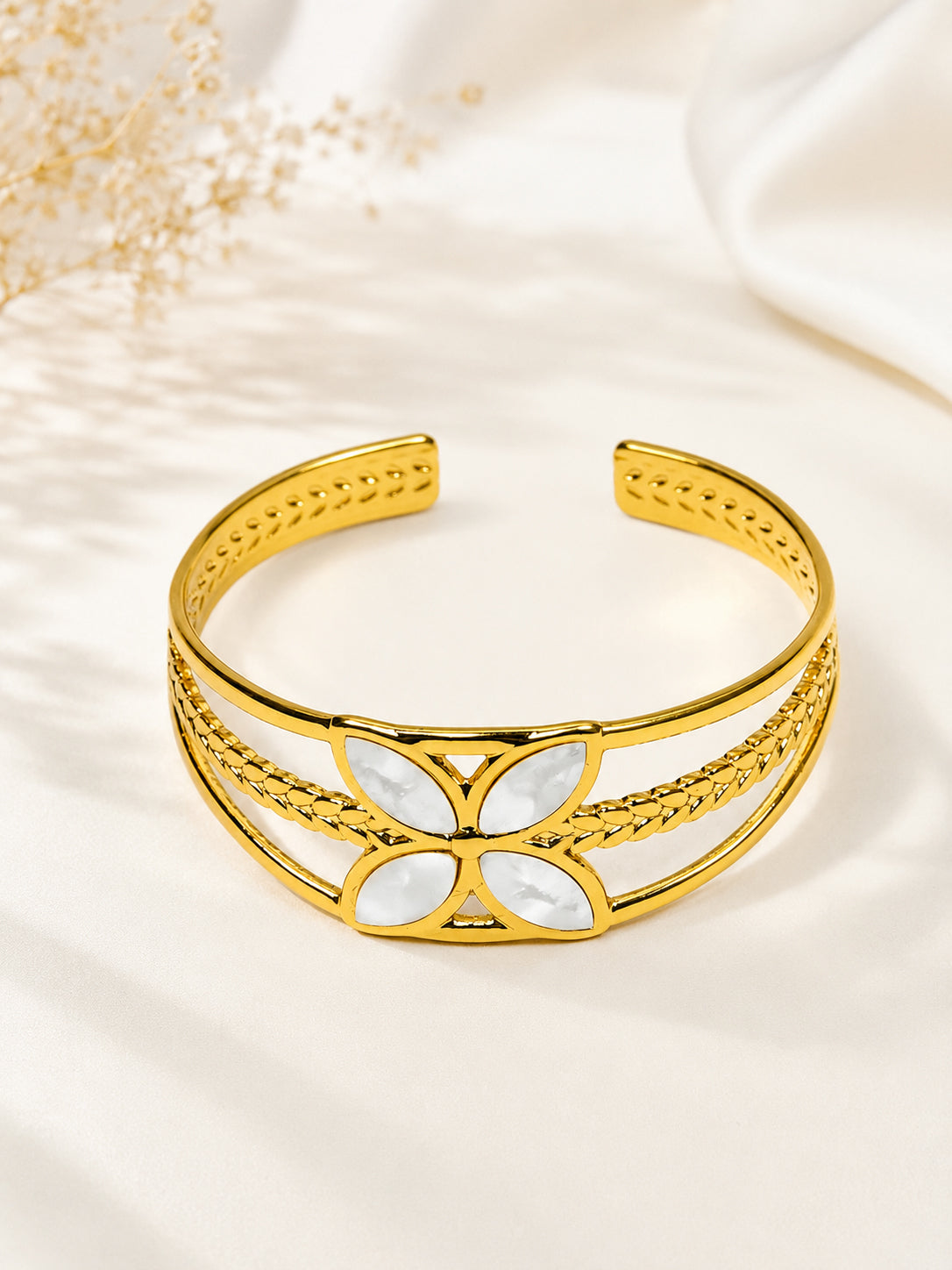 Aanura Gold Floral Open Cuff Bracelet