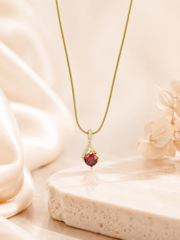18K Gold Plated Red Crystal Swirl Pendant Necklace for Women