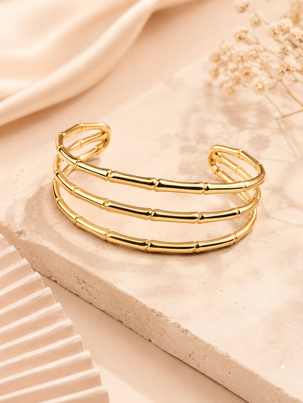Aanura Triple Bamboo Gold Cuff Bracelet