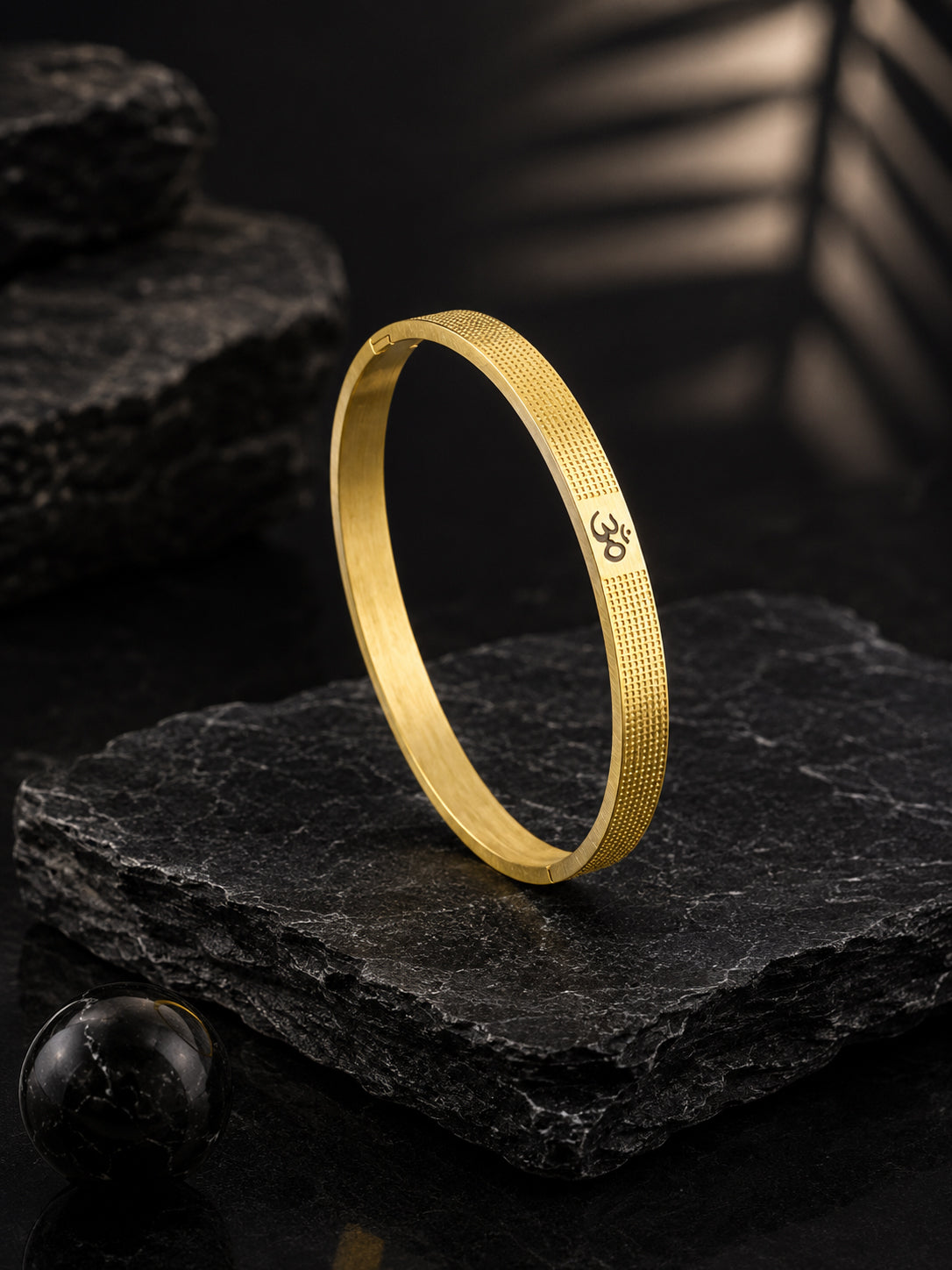 18K Gold Om Textured Anti-Tarnish Waterproof Kada
