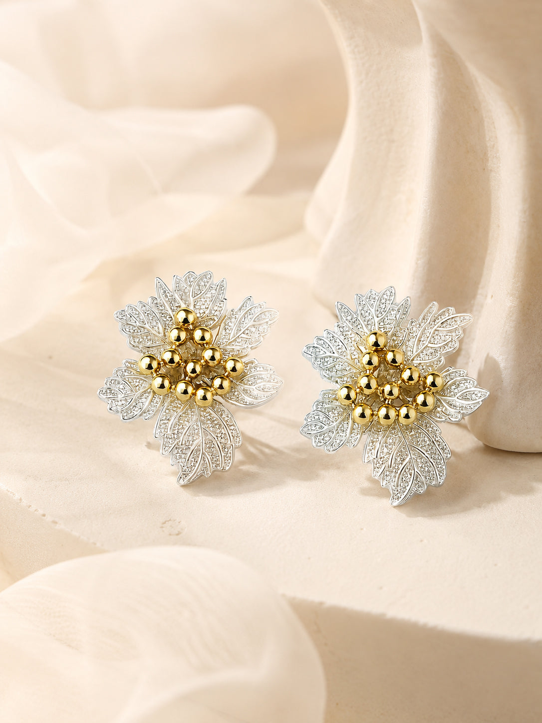 Aanura Golden Leaf Cluster Earrings