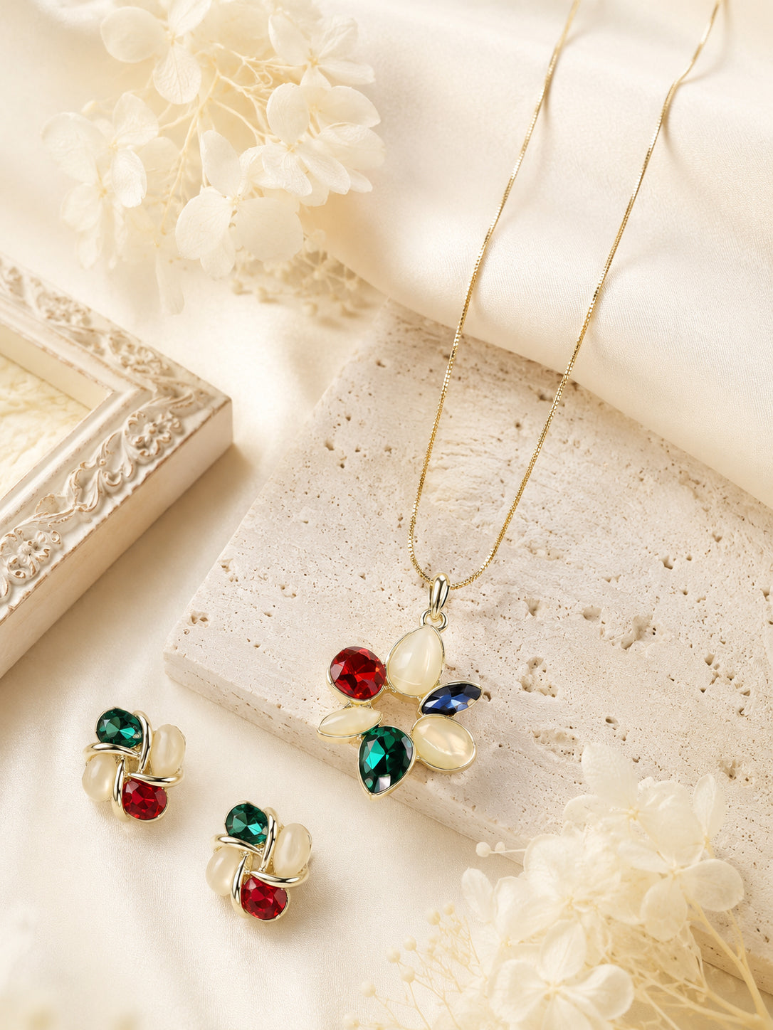Aanura Multi-Color Floral Necklace & Earrings Set