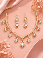 Aanura Teardrop Gold Necklace Set with Stone Earrings