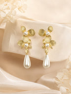 Aanura Floral Pearl Drop Gold Statement Earrings