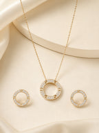 Golden Crystal Circle Necklace & Earrings Set