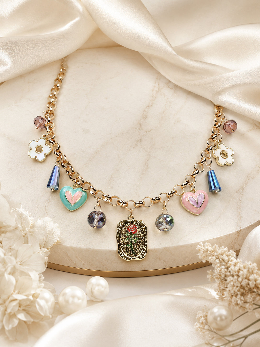 Aanura Colorful Gold Necklace with Stainless Steel