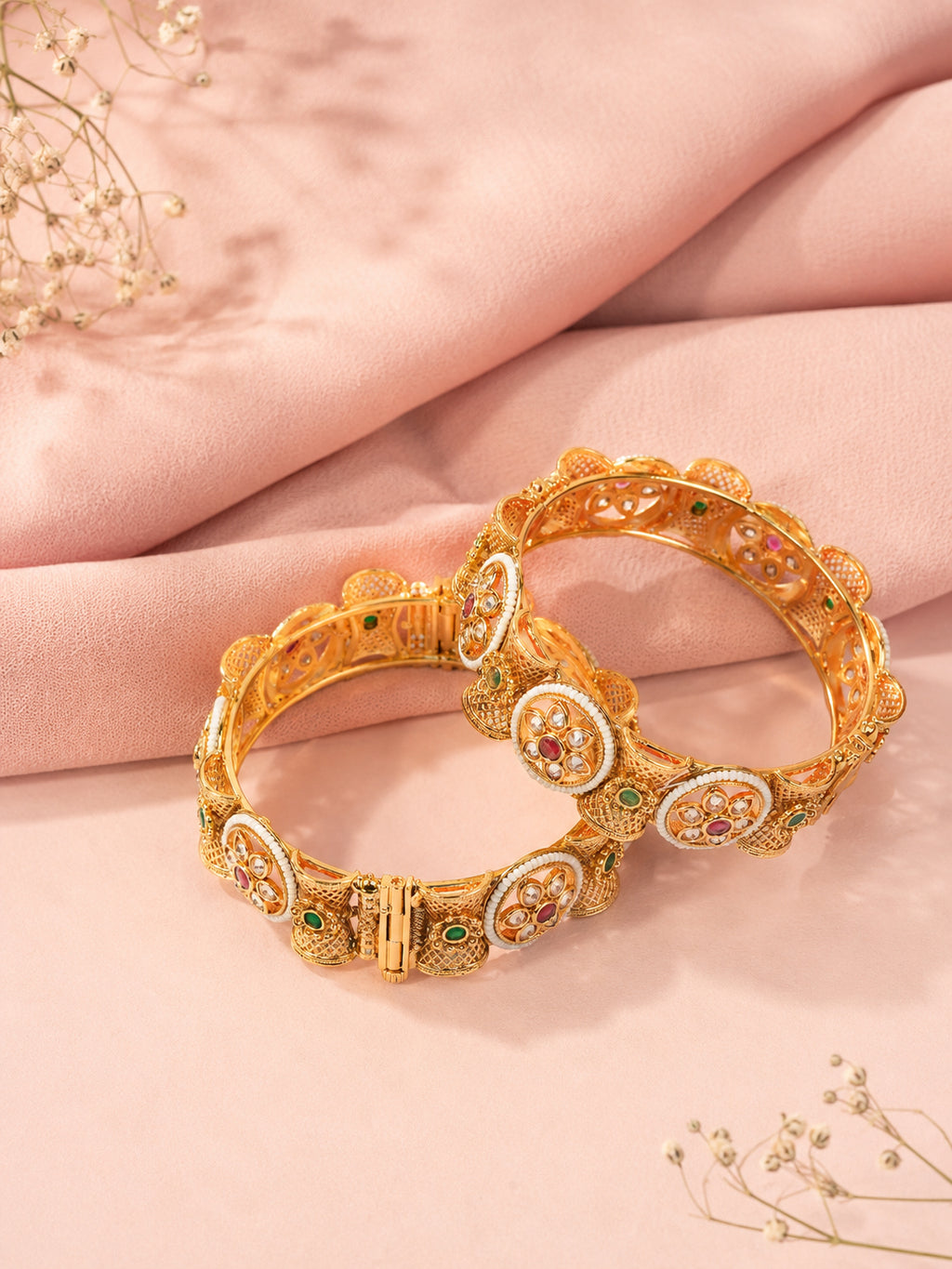 Aanura Gold Plated Heritage Stone Bangle Bracelet