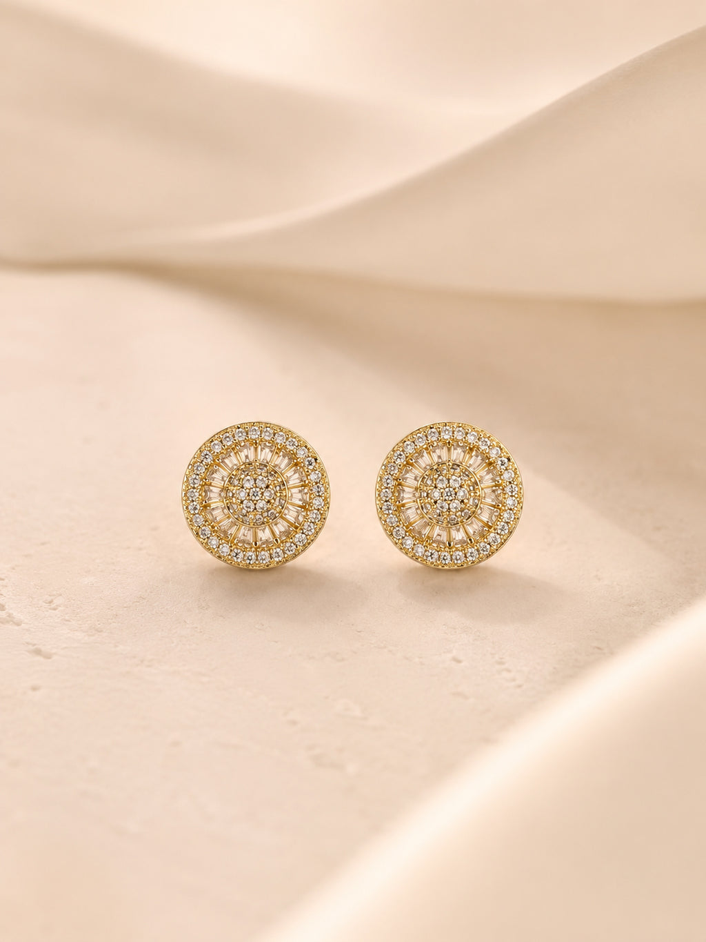 Sunburst Halo CZ Stud Earrings in 18K Gold Plating