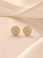 Sunburst Halo CZ Stud Earrings in 18K Gold Plating