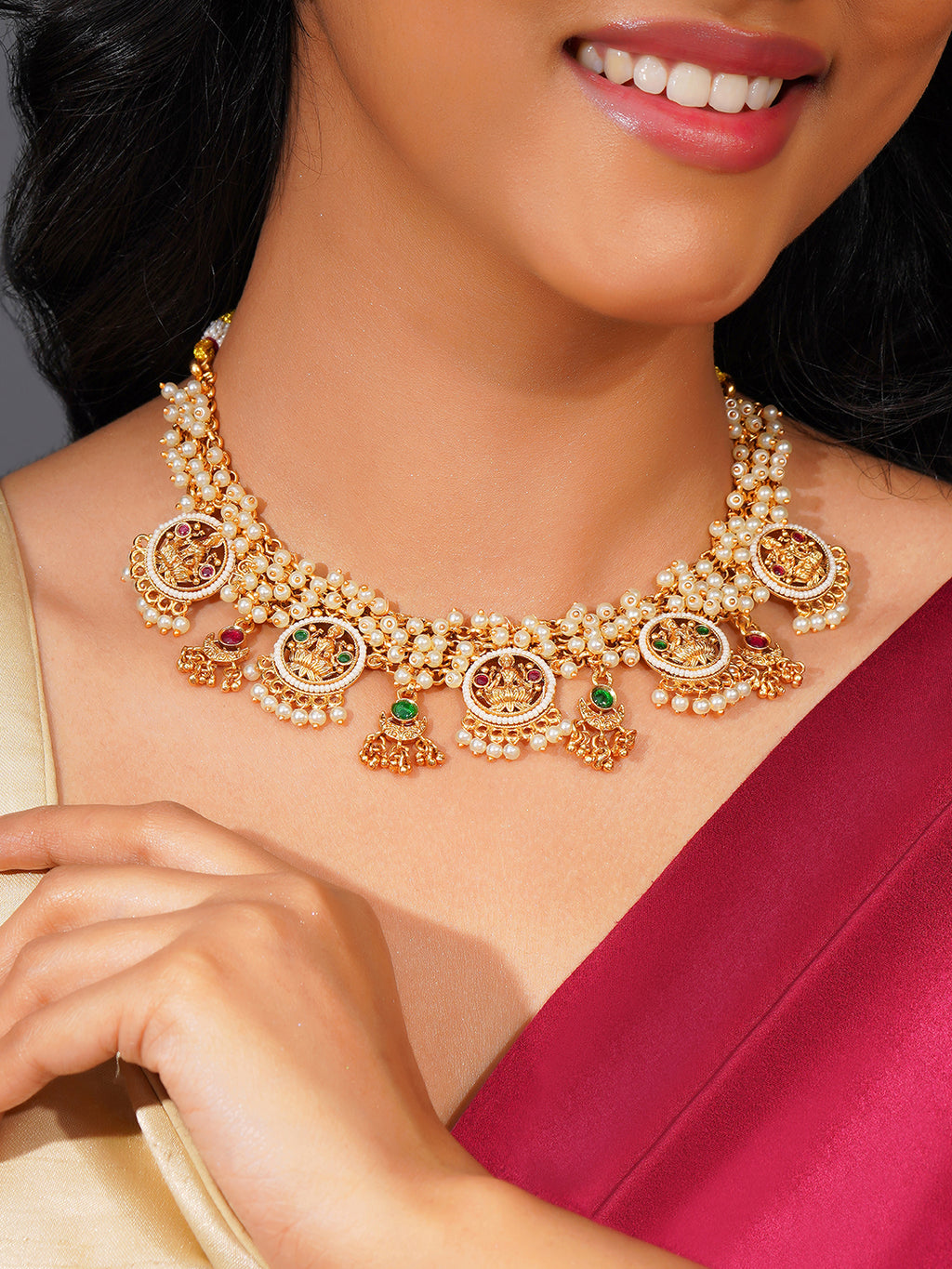 Aanura Traditional Necklace Set in Gold-Plated Finish