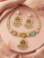 Aanura Green Kundan Pendant Necklace & Earrings Set