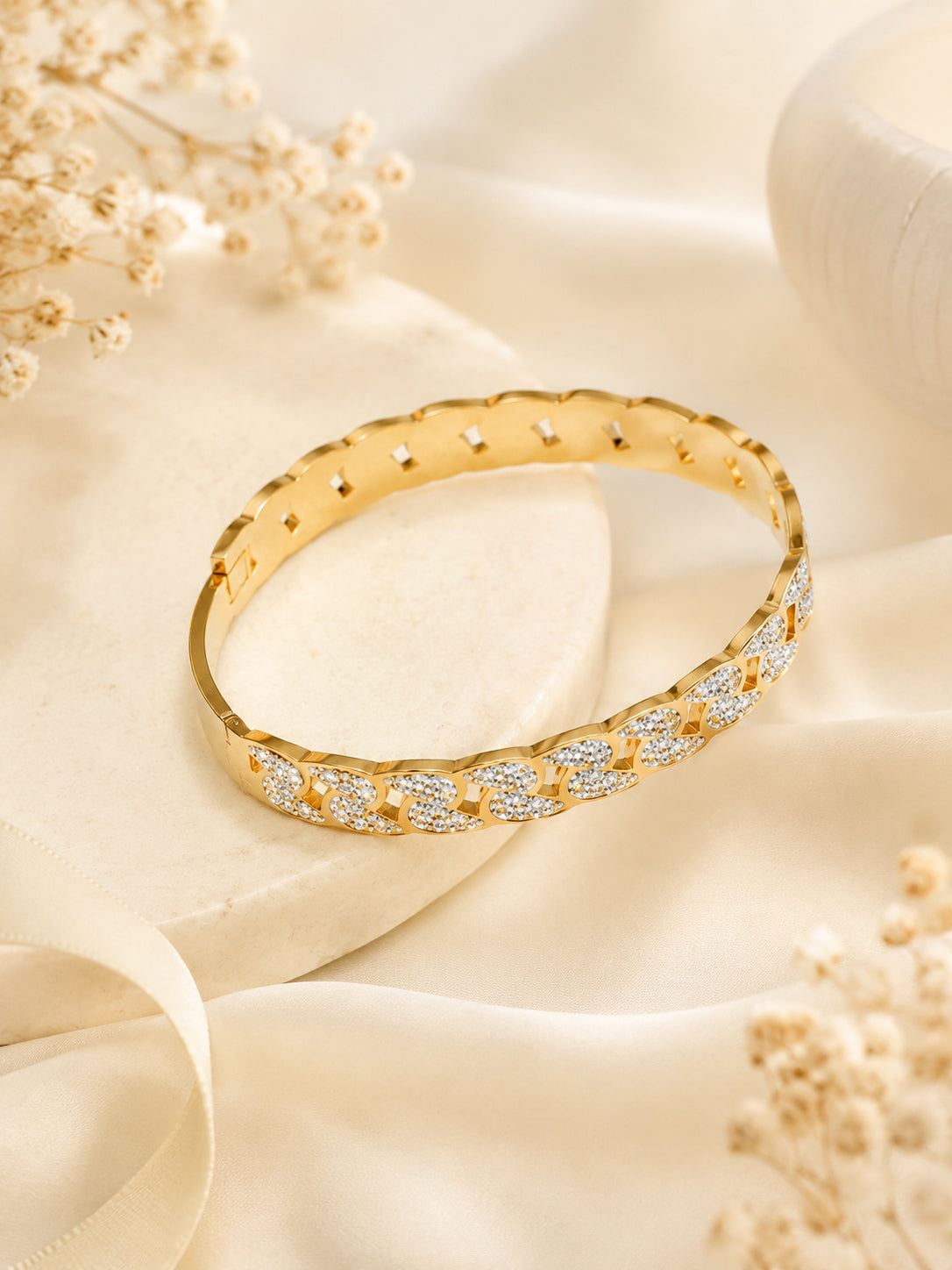Aanura Crystal Link Gold Plated Bangle Bracelet