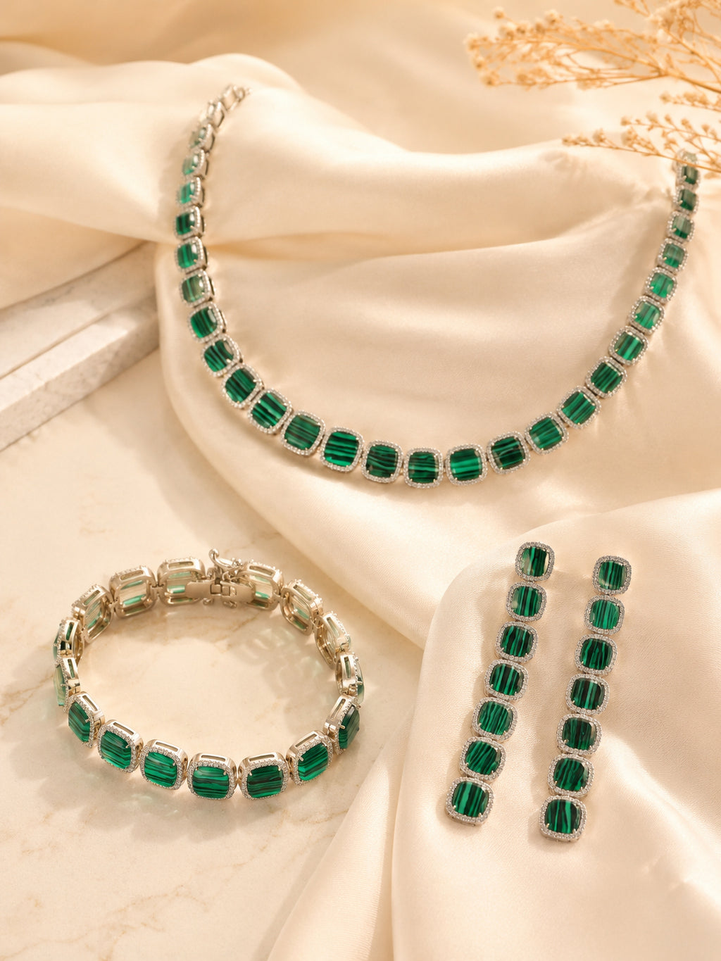 Aanura Green Malachite Necklace, Bracelet & Earring Set