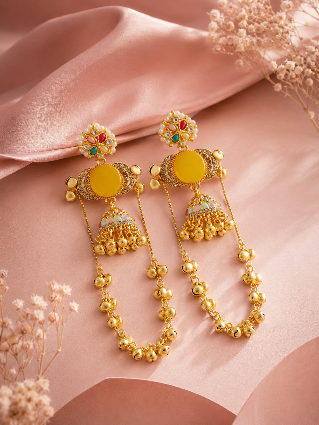 Aanura Gold Plated Stone Earrings with Brass