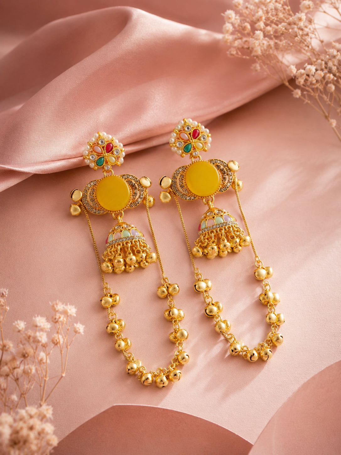 Aanura Gold Plated Stone Earrings with Brass