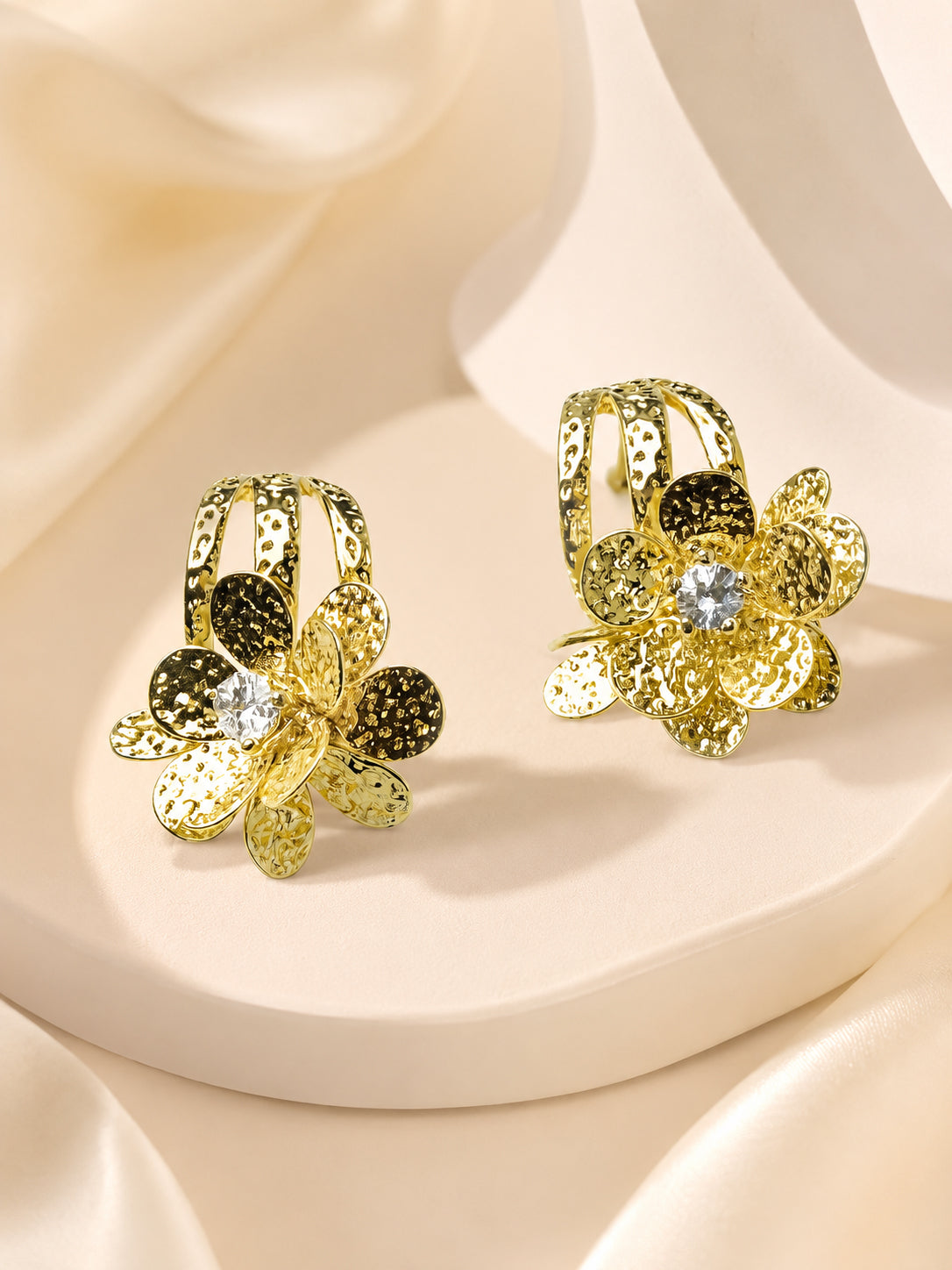 Aanura Floral Crystal Gold Earrings