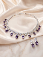 Aanura Purple Teardrop Crystal Necklace Set with Earrings