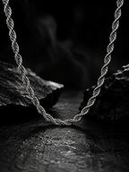Silver Rhodium-Plated Rope Anti-Tarnish Waterproof Stainless Steel Chain Men