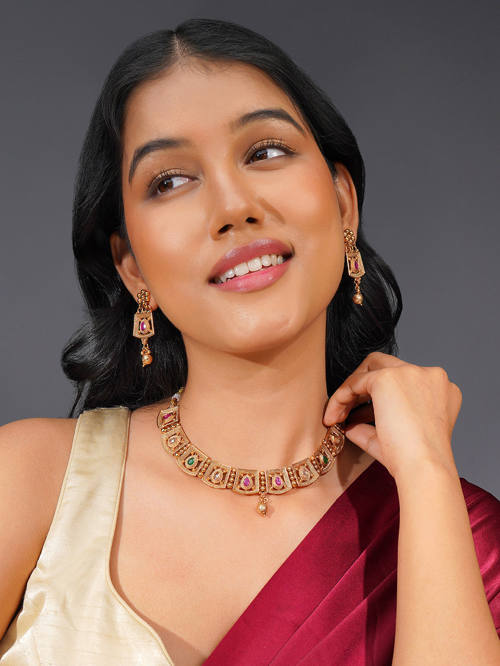 Aanura Gold Plated Heritage Panel Necklace Set