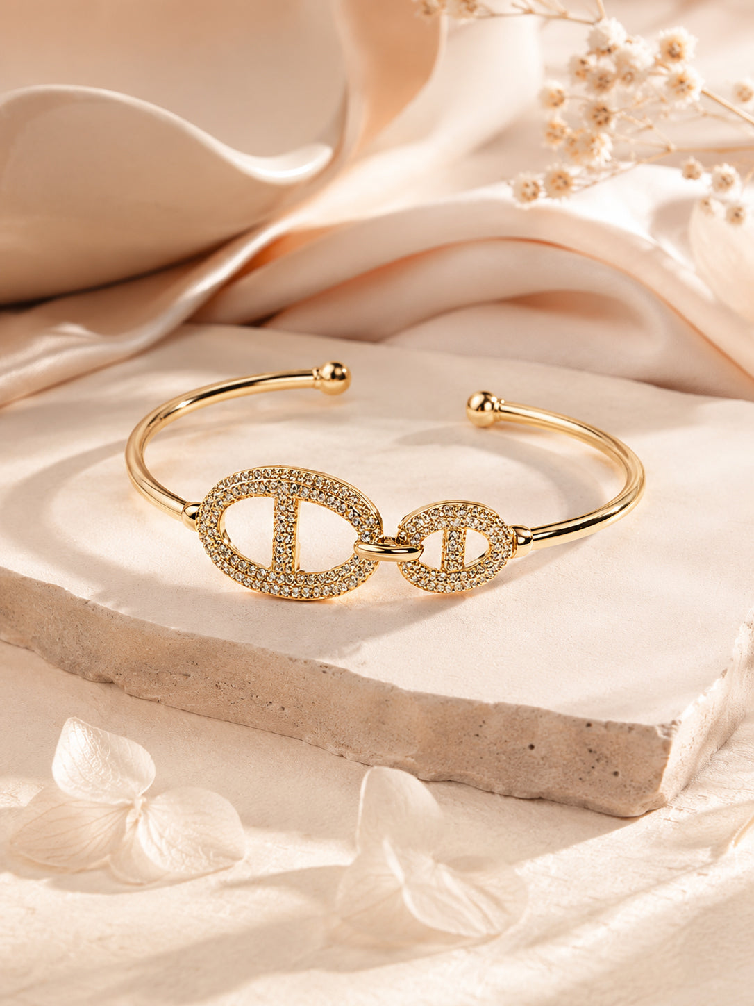 Aanura Double Oval Gold Open Cuff Bracelet